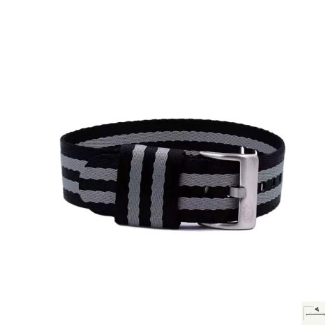 Pasek nylonowy Jelsdal Vintage Military Single-Pass Black/Grey 18 mm - klamra polerowana srebrna