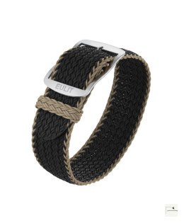 Pasek perlonowy Eulit Atlantic Black/Beige 20 mm - klamra polerowana srebrna