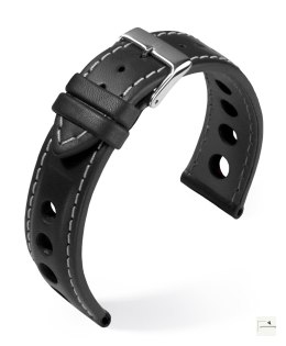 Pasek skórzany Eulit/Barington Racing Black 24 mm - klamra polerowana srebrna