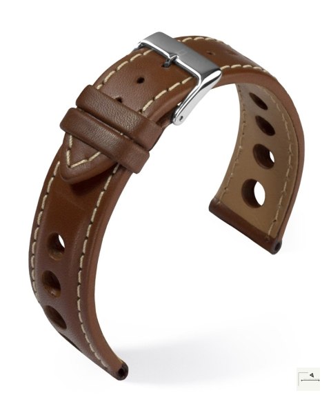 Pasek skórzany Eulit/Barington Racing Brown 20 mm - klamra polerowana srebrna