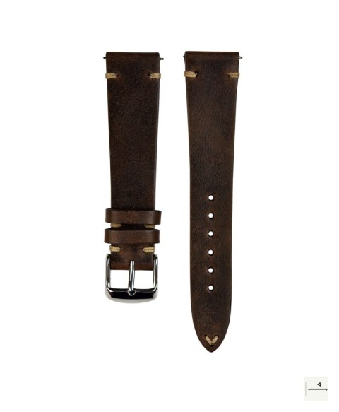 Pasek skórzany Jelsdal Vintage Leather Dark Brown 18 mm - klamra polerowana srebrna