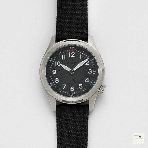 Vario 1945 A-11S Solar Quartz Raven Black Field Watch 40 mm